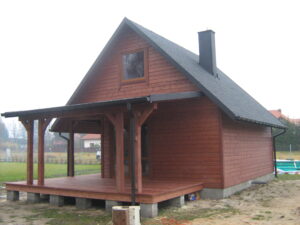 Dom szkieletowy z drewna - na zgłoszenie - piętrowy - dom bez pozwolenia budowę - dom z tarasem - producent domów